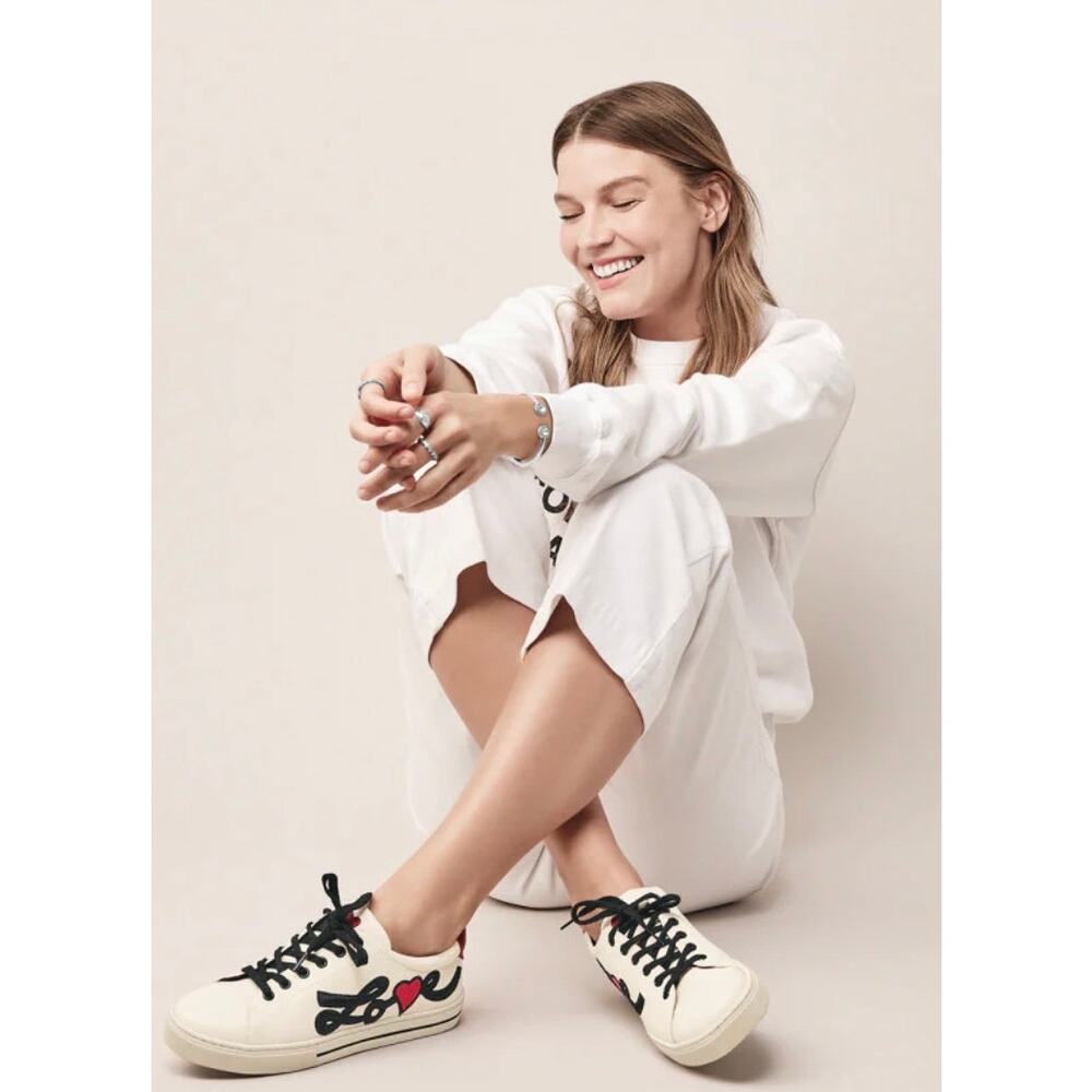 Brighton “Love Me” White Leather Sneakers, Size 7